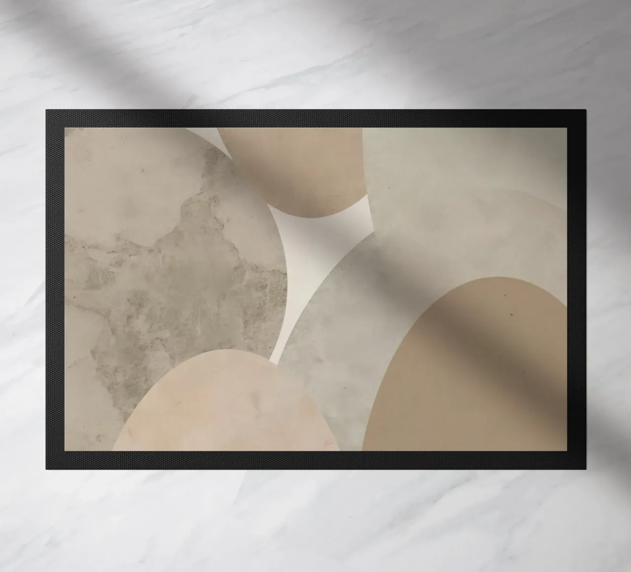 Abstract Image of Overlapping Beige and Gray Ovals doormat by DesignDoodle