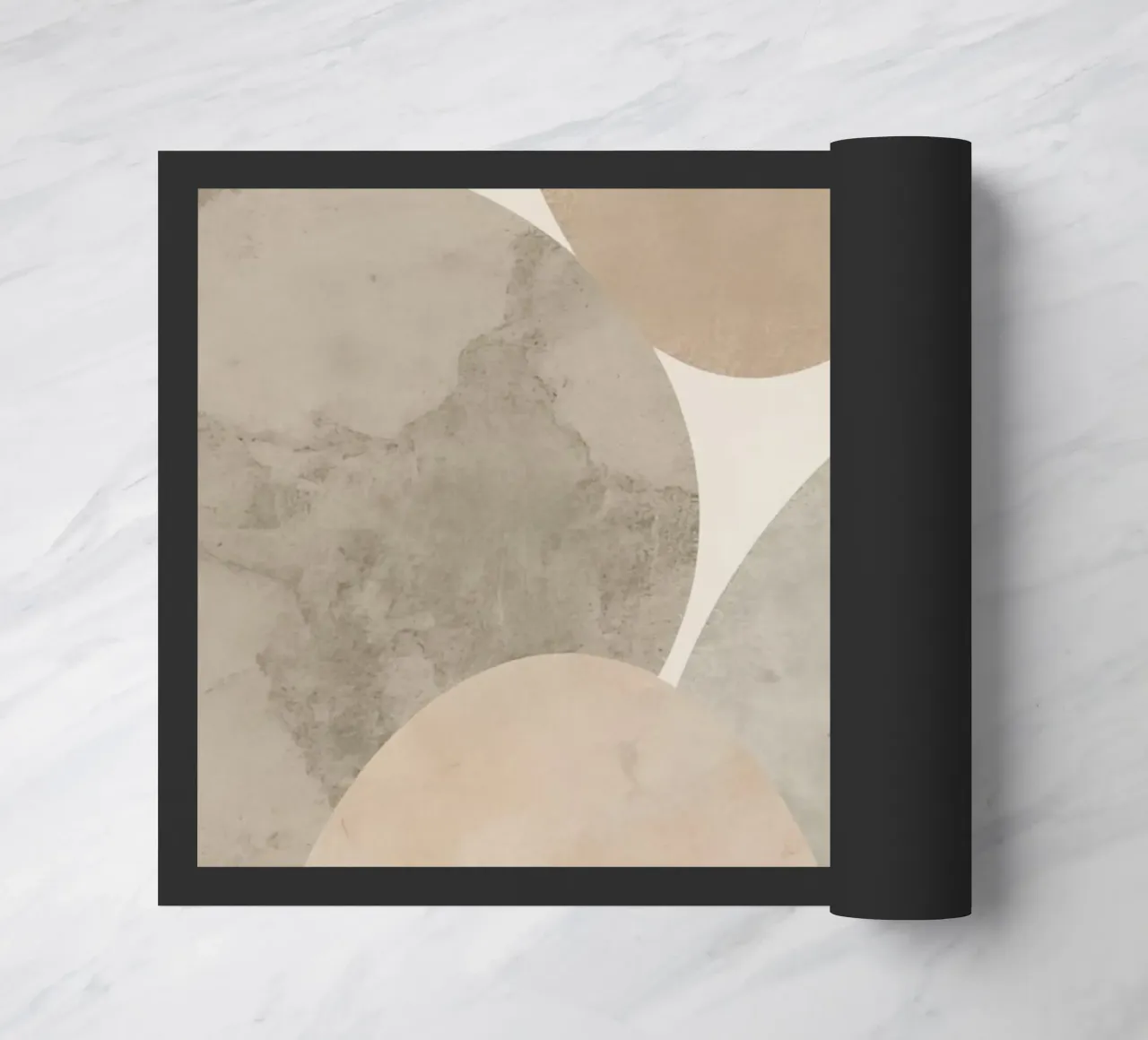 Abstract Image of Overlapping Beige and Gray Ovals doormat by DesignDoodle