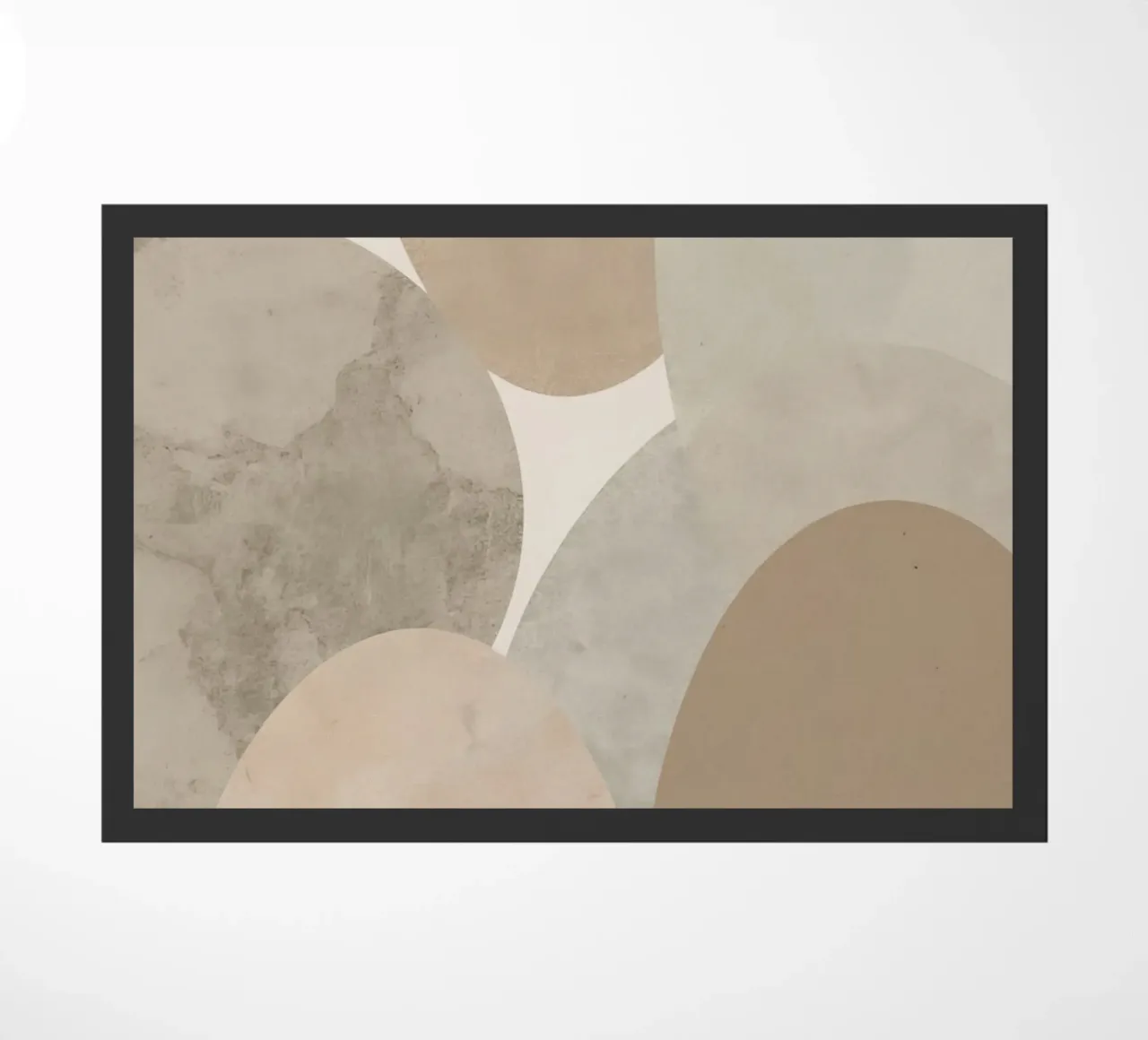 Abstract Image of Overlapping Beige and Gray Ovals doormat by DesignDoodle
