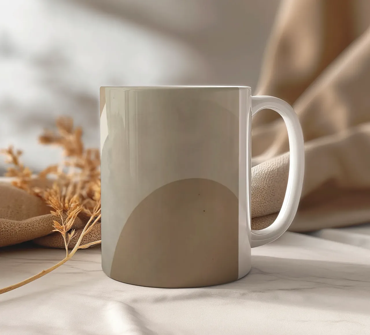 Abstract Image of Overlapping Beige and Gray Ovals ceramic mug by DesignDoodle
