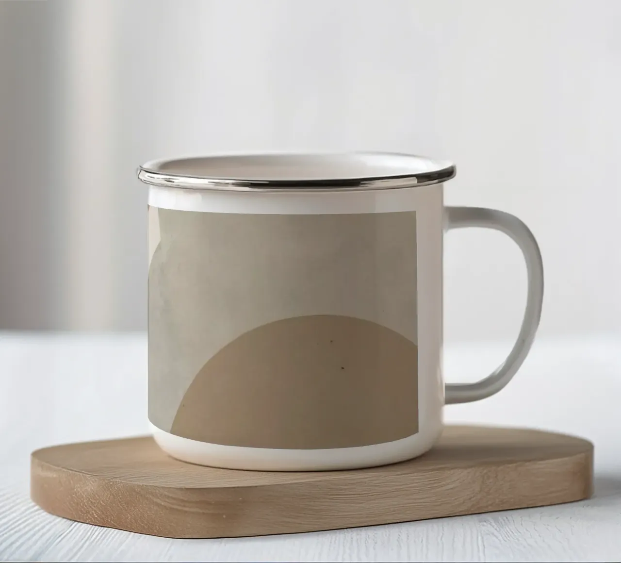 Abstract Image of Overlapping Beige and Gray Ovals enamel mug by DesignDoodle