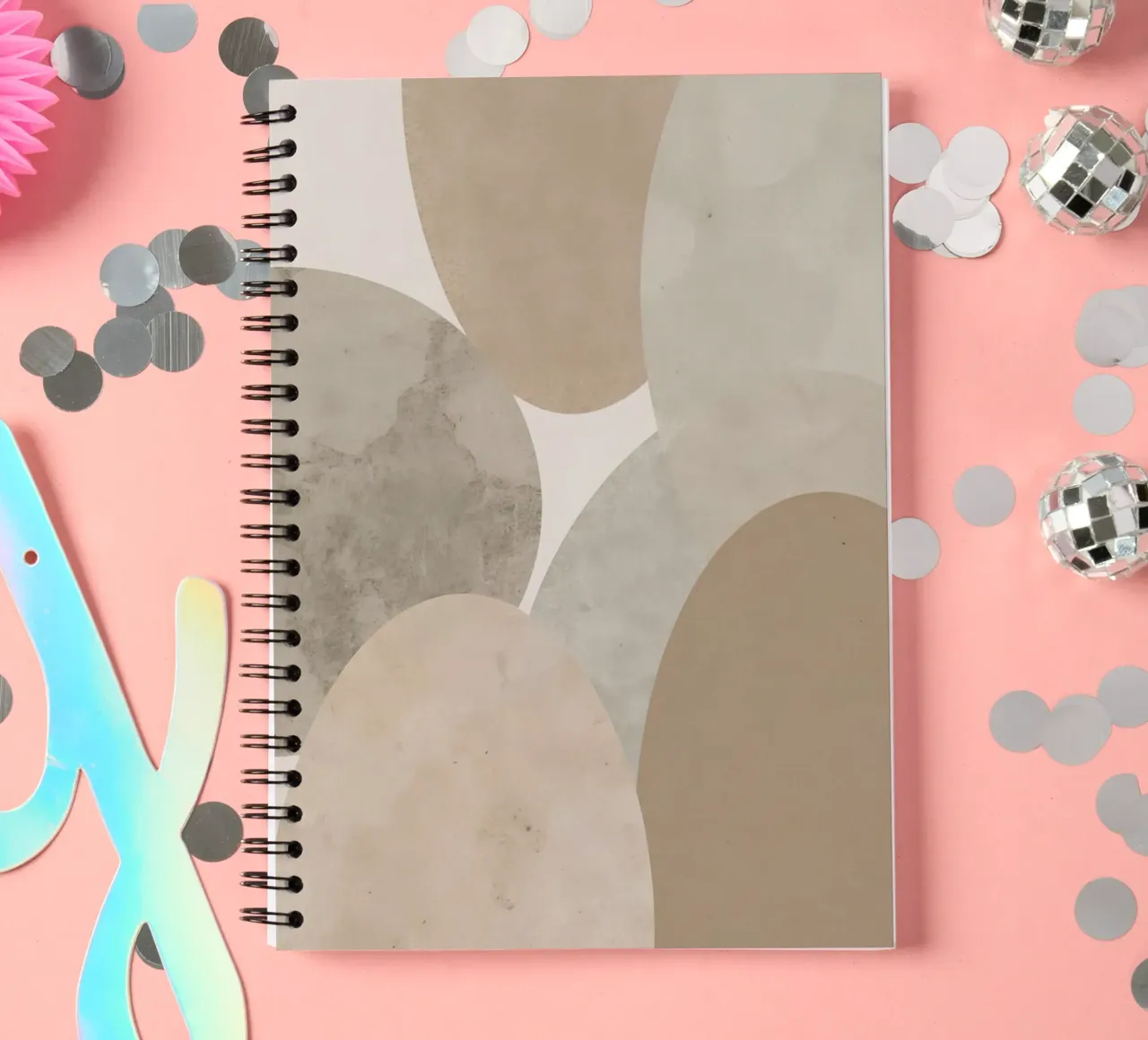 Abstract Image of Overlapping Beige and Gray Ovals spiral notebook by DesignDoodle