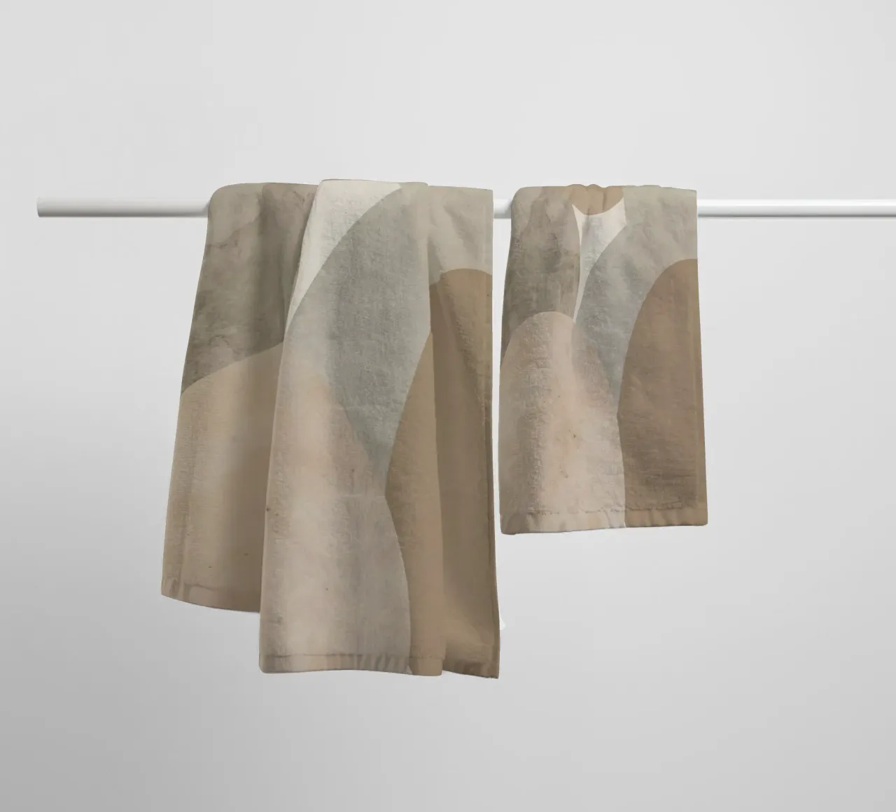 Abstraktes Bild von sich überlappenden beigen und grauen Ovalen Handtuch von DesignDoodle