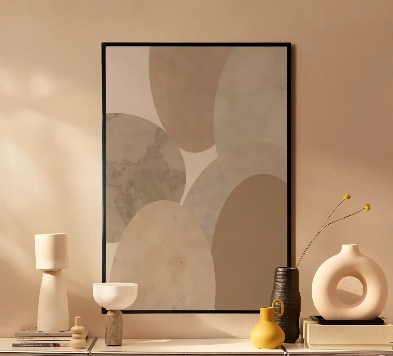 Abstract Image of Overlapping Beige and Gray Ovals poster by DesignDoodle