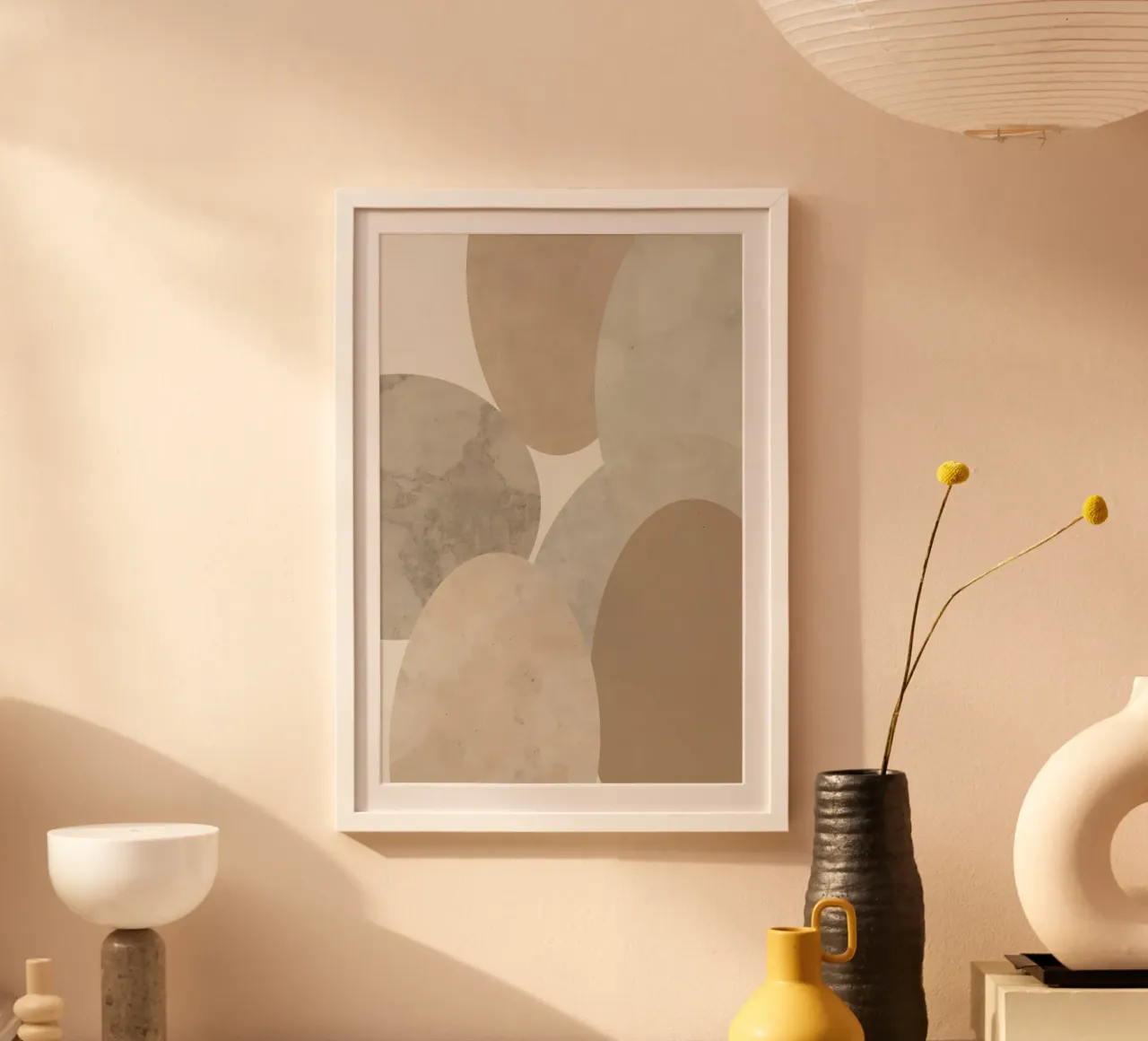Abstract Image of Overlapping Beige and Gray Ovals poster by DesignDoodle