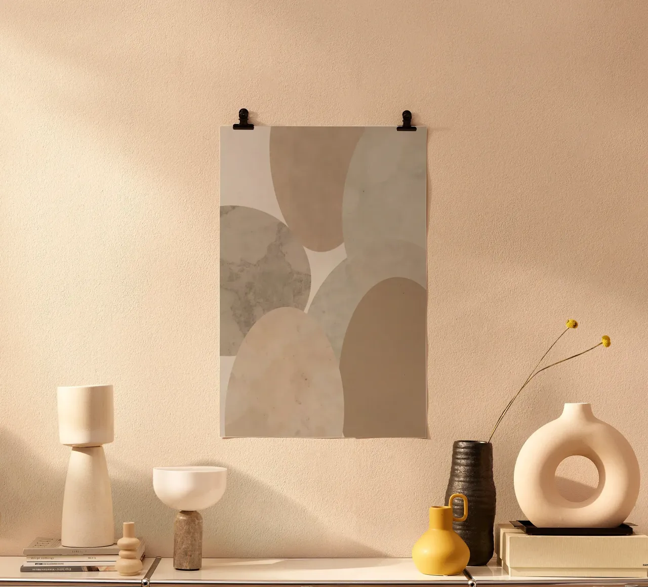 Abstract Image of Overlapping Beige and Gray Ovals poster by DesignDoodle
