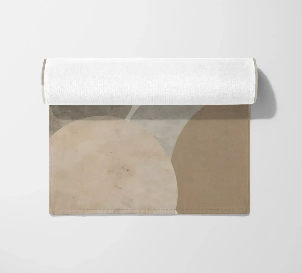 Abstract Image of Overlapping Beige and Gray Ovals beach towel by DesignDoodle