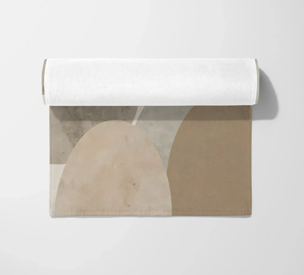 Abstract Image of Overlapping Beige and Gray Ovals beach towel by DesignDoodle