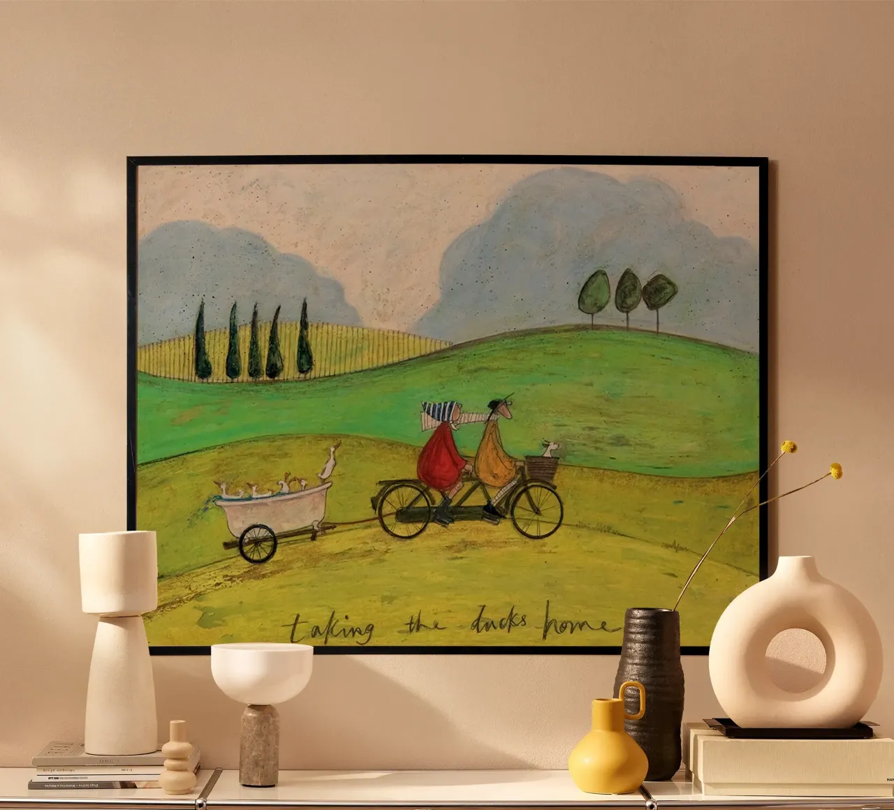 Stampa su tela di Sam Toft Portando le anatre a casa poster con telaio in alluminio da Cummings