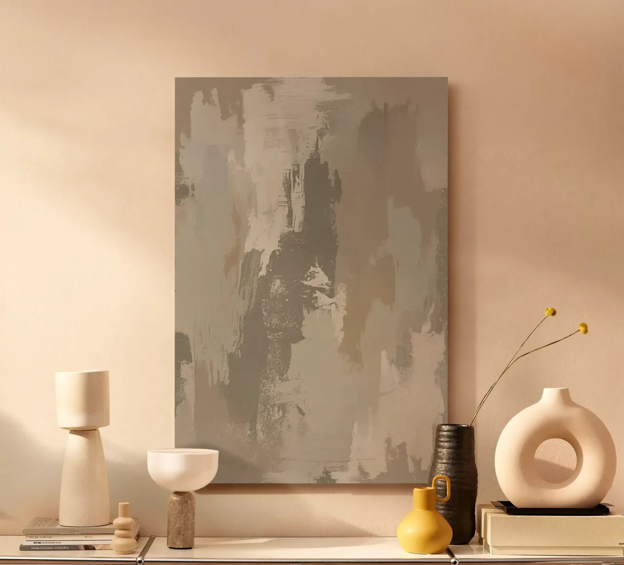 Astratto di pennellate verticali in colori neutri alluminio dibond da DesignDoodle