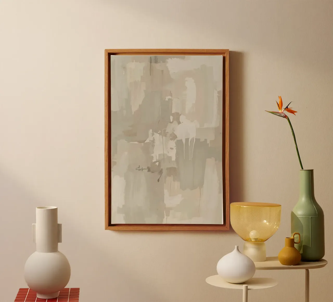 Abstract Painting with Beige Gray and White Rectangles canvas with Floater frame by DesignDoodle