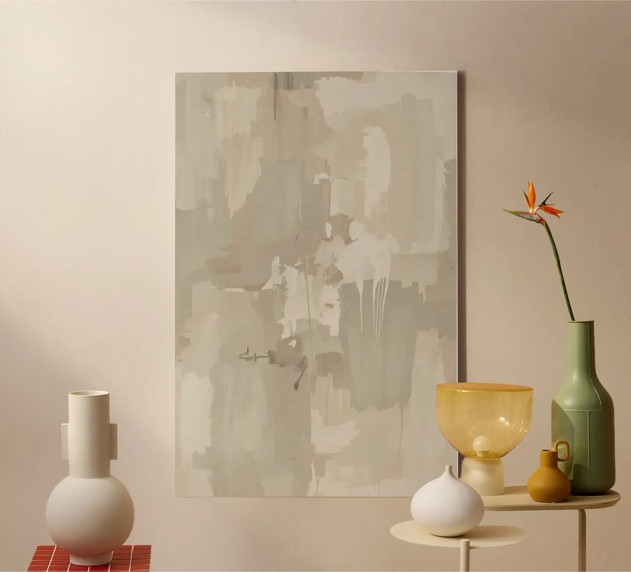 Abstract Painting with Beige Gray and White Rectangles canvas with Floater frame by DesignDoodle