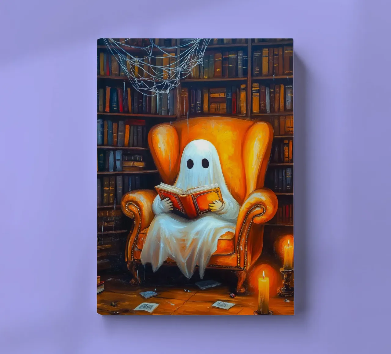 Halloween Ghost Reading Book in Armchair Library notebook by Fleur de Lys