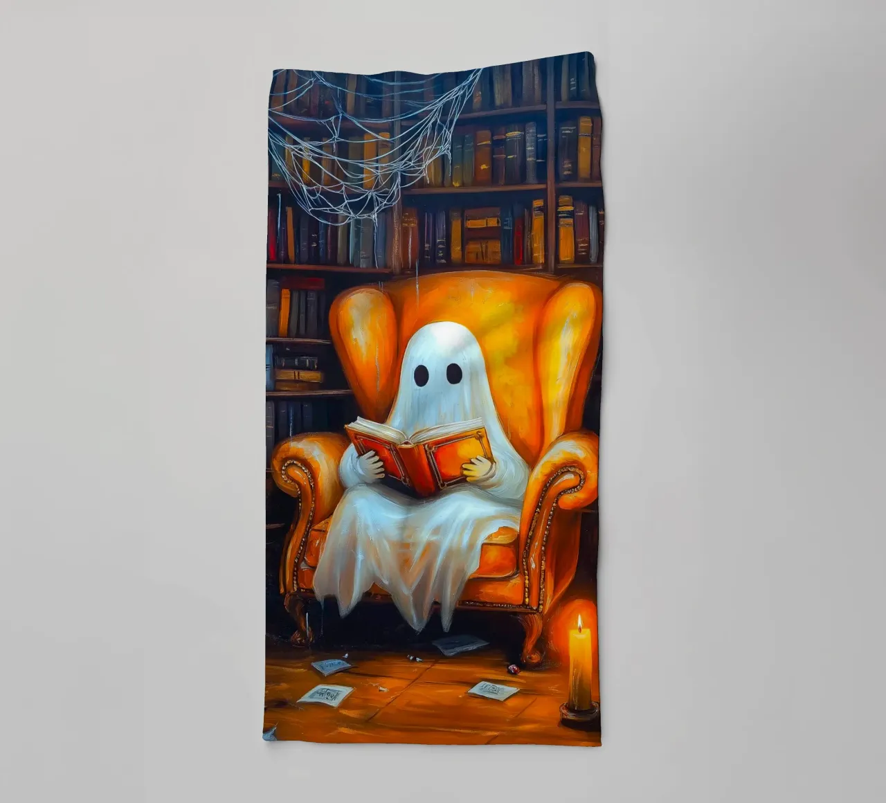 Halloween Ghost Reading Book in Armchair Library towel by Fleur de Lys