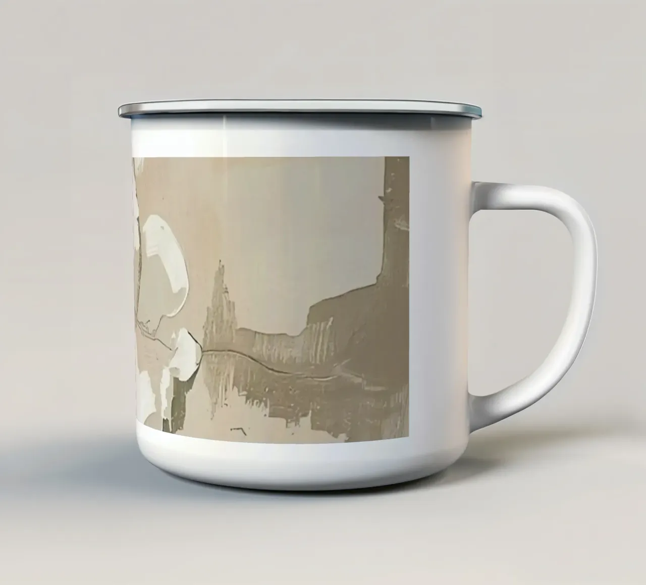Pittura astratta con pennellate beige, bianche e grigie tazza in smalto da DesignDoodle