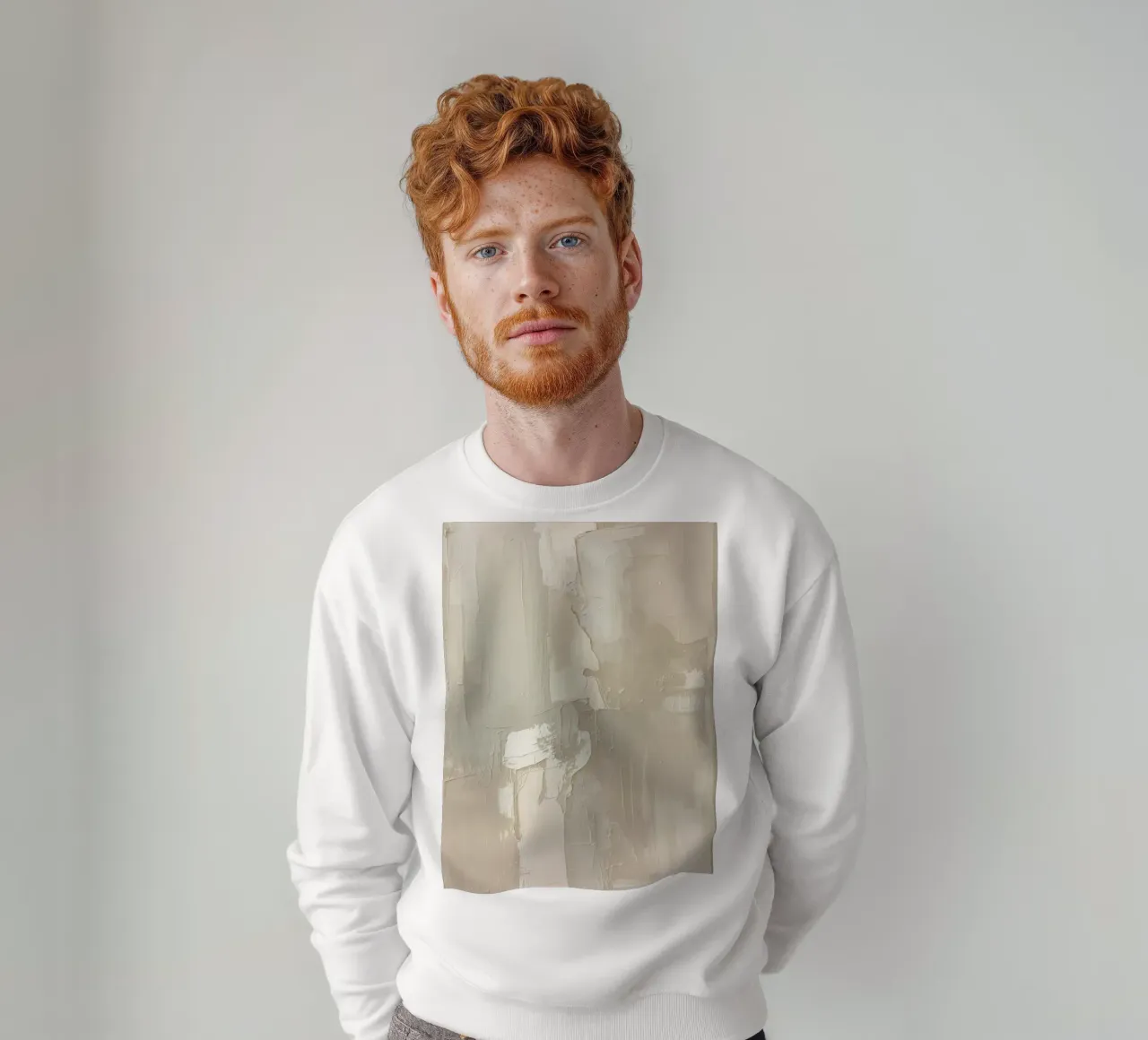 Pittura astratta con pennellate bianche e beige strutturate felpa da DesignDoodle