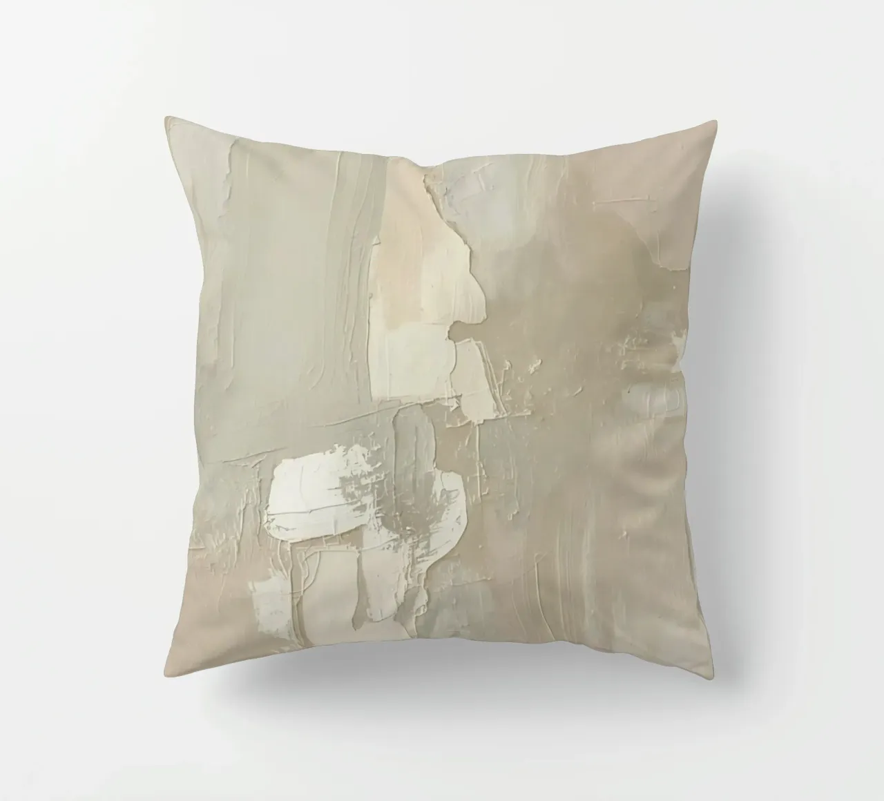 Pittura astratta con pennellate bianche e beige strutturate cuscino da DesignDoodle