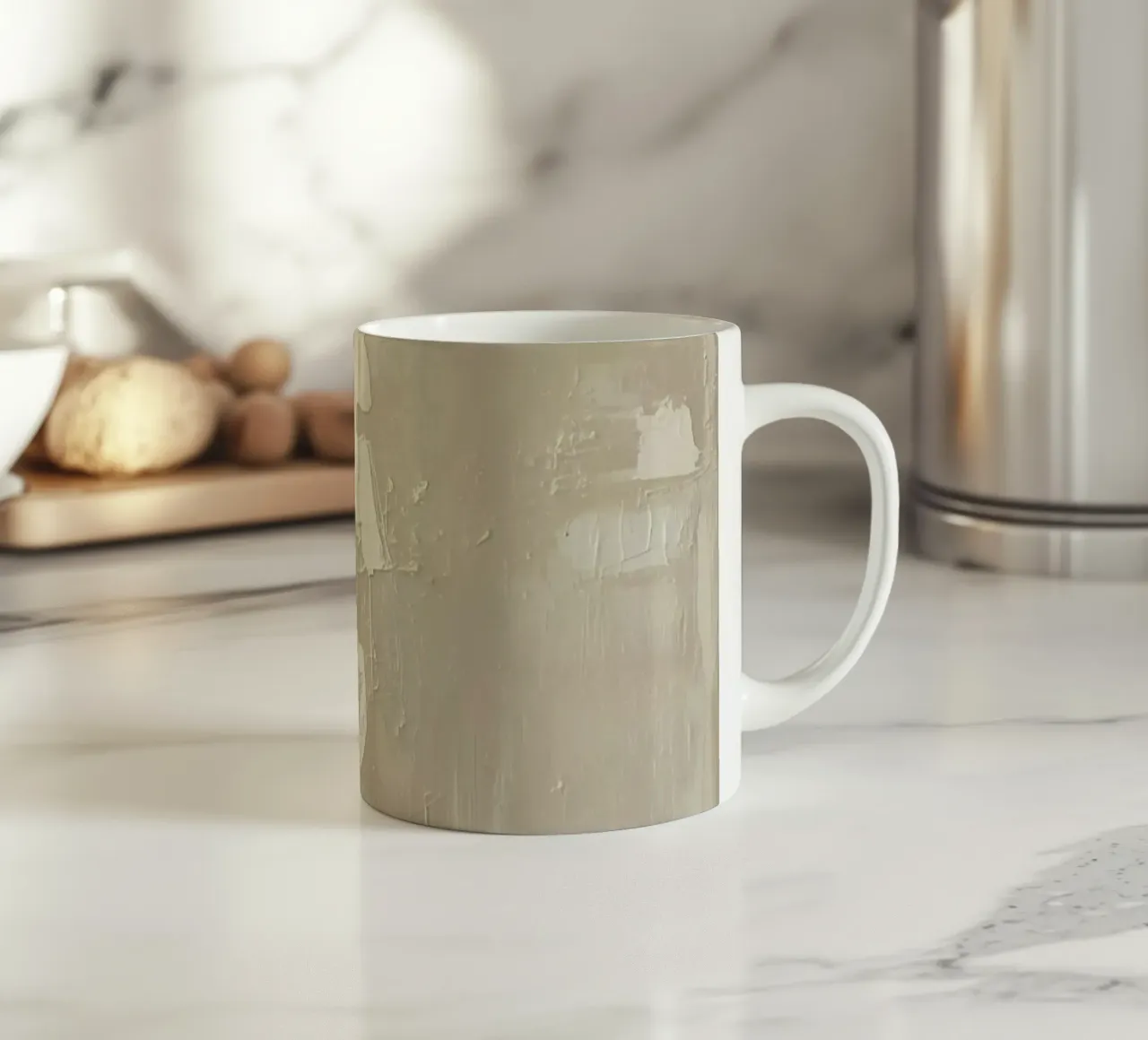 Pittura astratta con pennellate bianche e beige strutturate tazza in ceramica da DesignDoodle