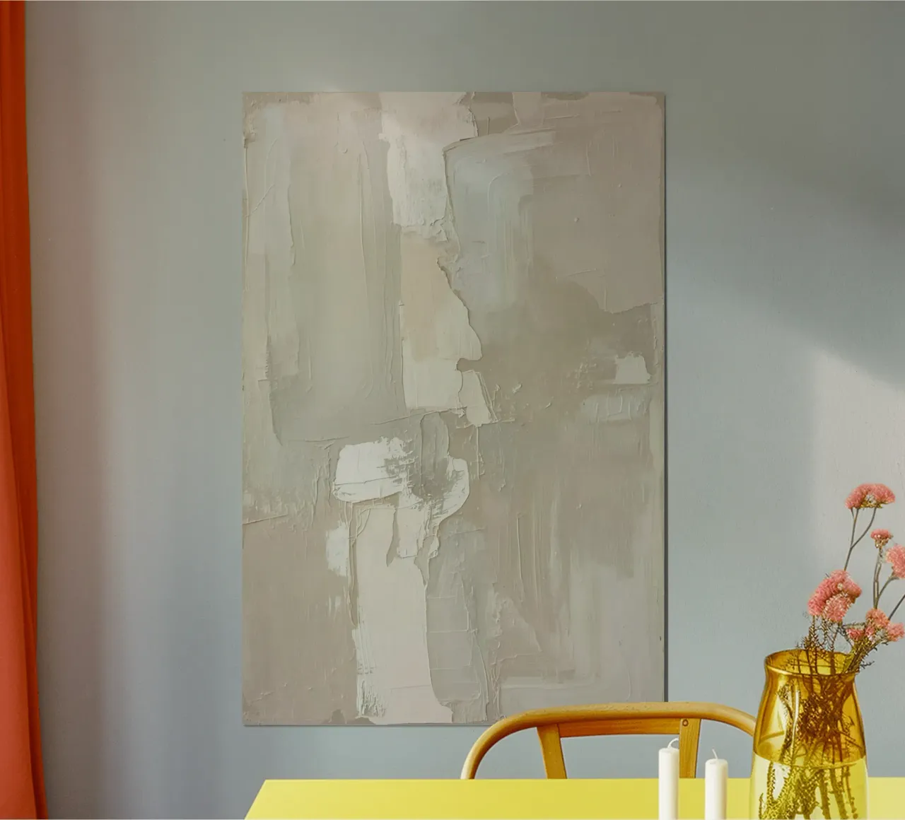 Pittura astratta con pennellate bianche e beige strutturate poster con telaio in plastica da DesignDoodle