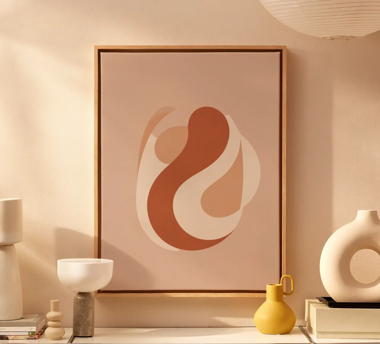 Forme astratte arrotondate beige e marrone tela con Cornice a cassetta da DesignDoodle