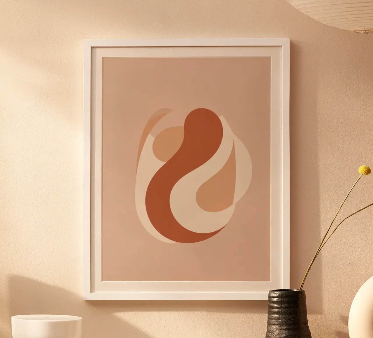 Abstract Rounded Shapes Beige and Brown poster with aluminum frame by DesignDoodle