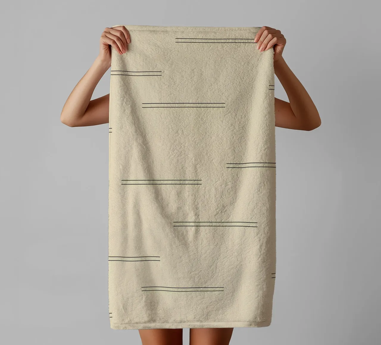 Minimal Abstract Double Lines | Black on Beige towel by Beauty in Simplicity
