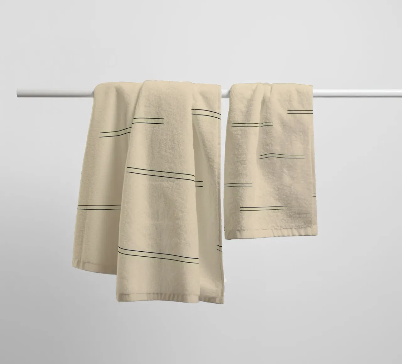 Linee doppie astratte minimali - Nero su Beige asciugamano da bagno da Beauty in Simplicity