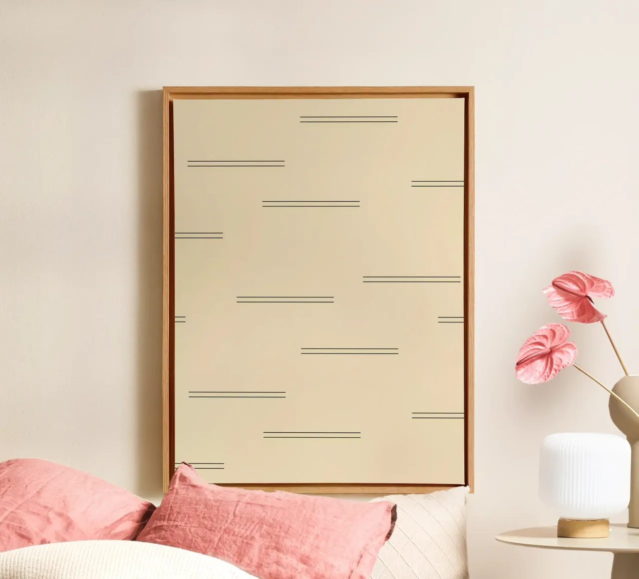 Double lignes abstraites minimales | noir sur beige toile avec Caisse américaine de Beauty in Simplicity