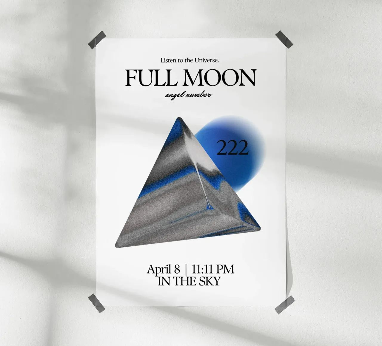 luna piena numero angelo 222 poster con telaio in legno da morphinaeblue