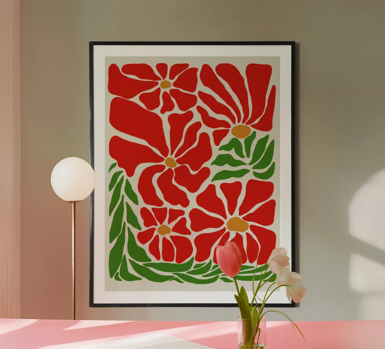 Red summer paradise poster con telaio in alluminio da TijanaArtStudio88