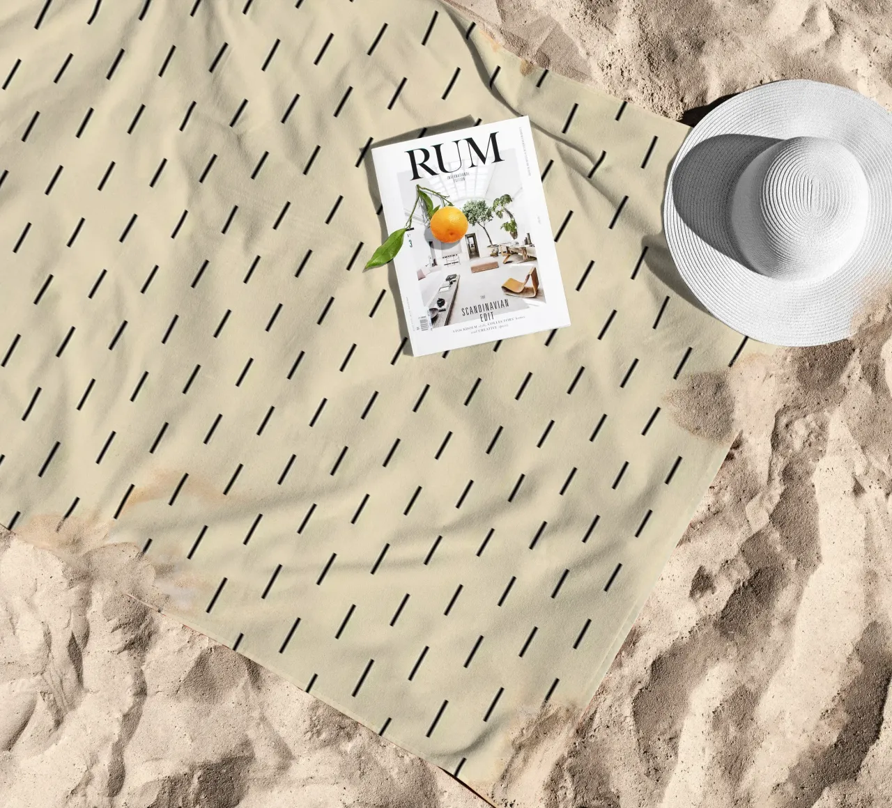 Minimal Scandinavian Chic Lines | Black on Beige beach towel by Beauty in Simplicity