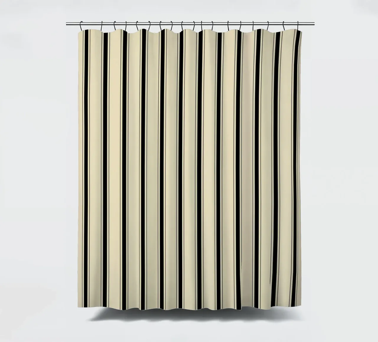 Minimal Farmhouse Basic Strisce miste | Nero su beige tenda da doccia da Beauty in Simplicity