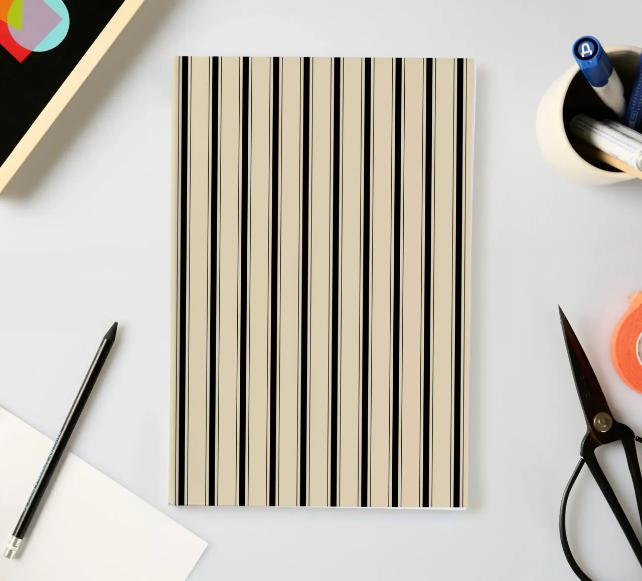 Minimal Farmhouse Basic Mixed Stripes | Black on Beige notebook by Beauty in Simplicity