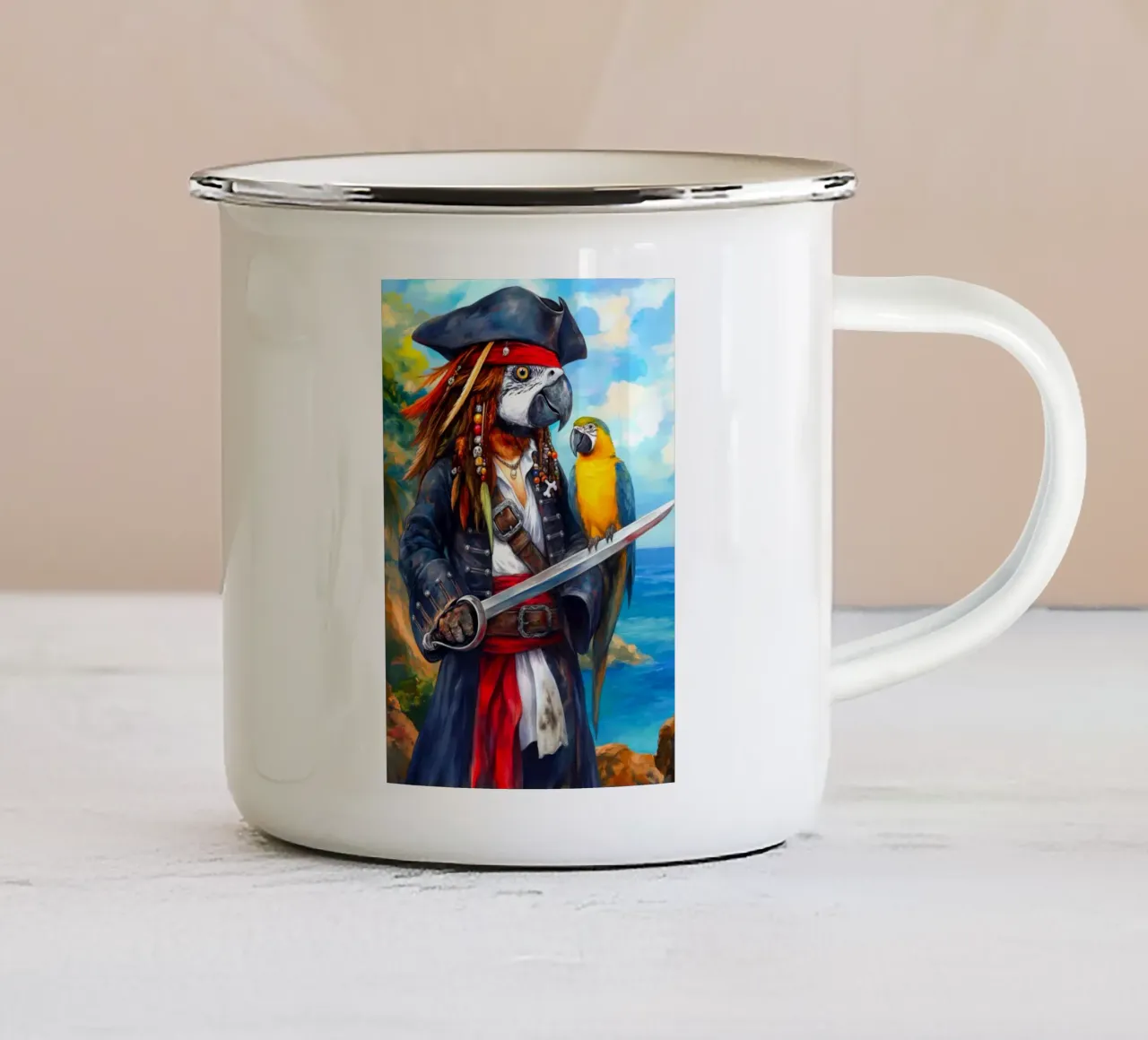 Capitano Pirata Pappagallo tazza in smalto da Stellar Creative