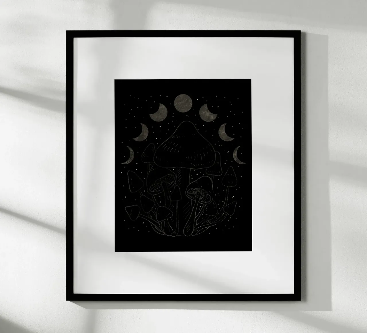 The Moon phases and mushrooms poster con telaio in legno da TijanaArtStudio88