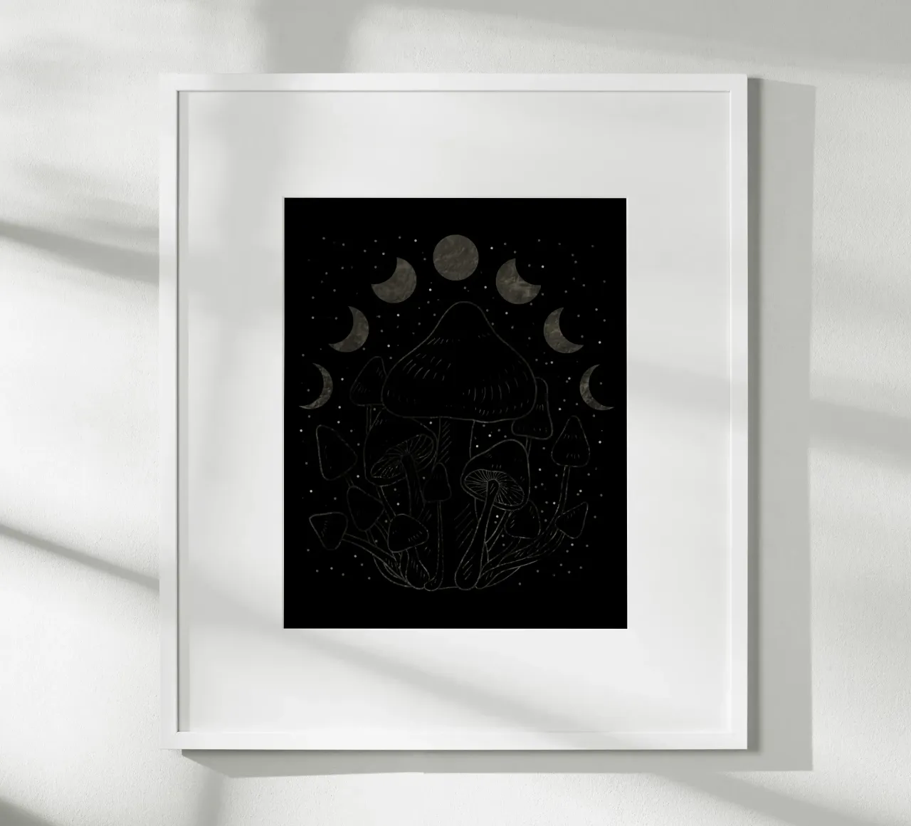 The Moon phases and mushrooms poster con telaio in legno da TijanaArtStudio88