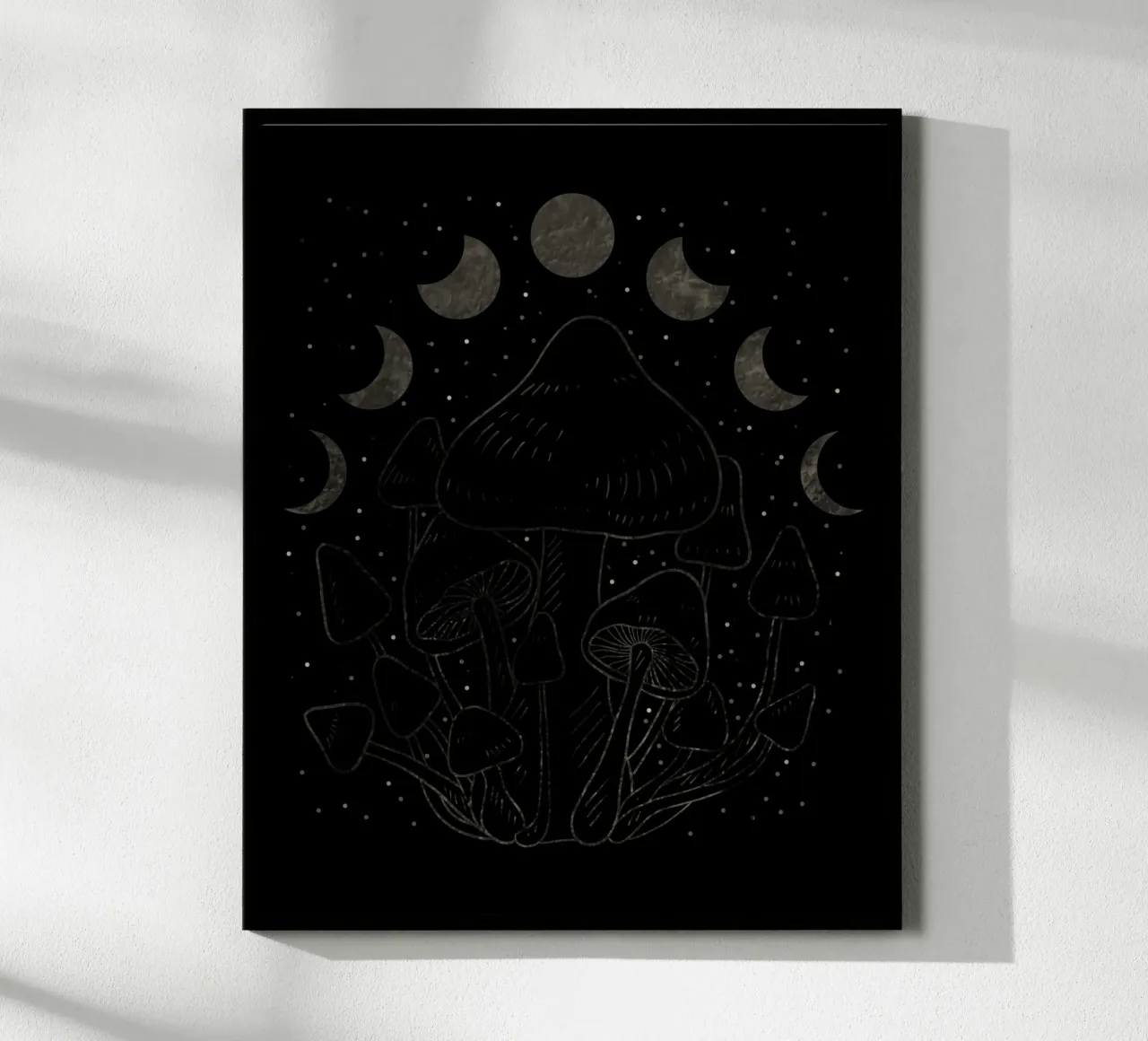 The Moon phases and mushrooms poster con telaio in legno da TijanaArtStudio88