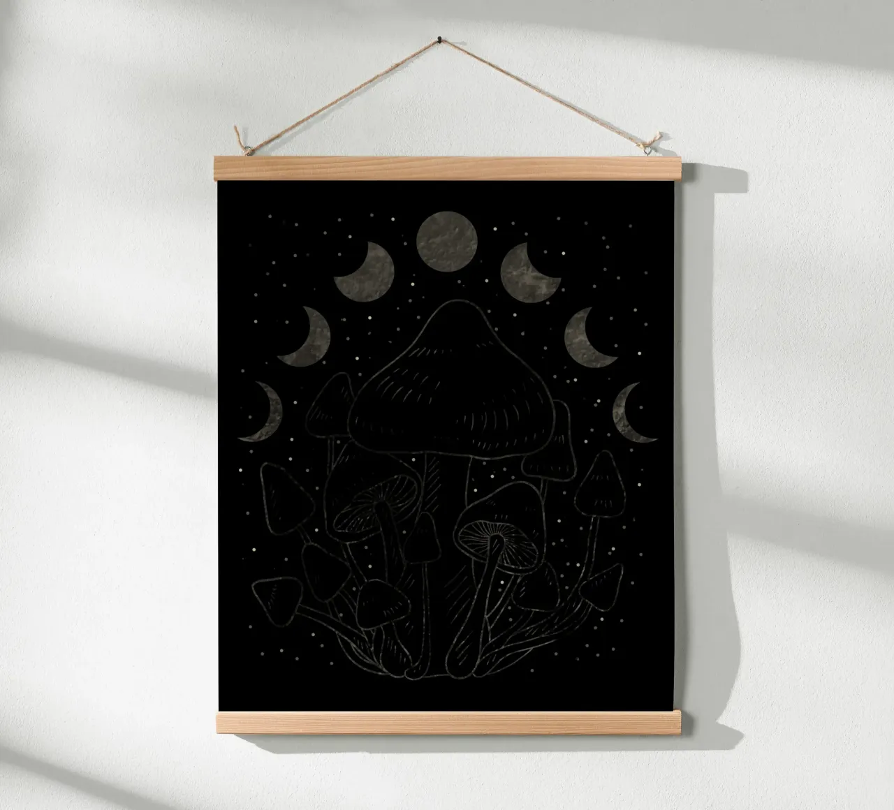 The Moon phases and mushrooms poster con telaio in legno da TijanaArtStudio88