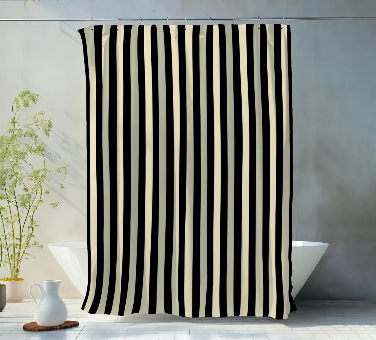 Minimal Basic Bold Stripes | Nero e Beige tenda da doccia da Beauty in Simplicity