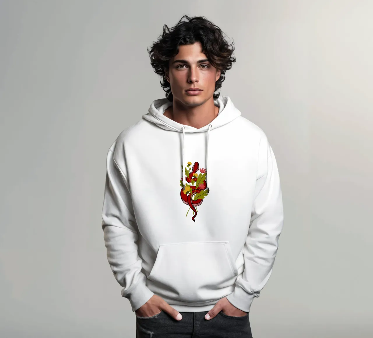 Red snake in flowers felpa con cappuccio da TijanaArtStudio88