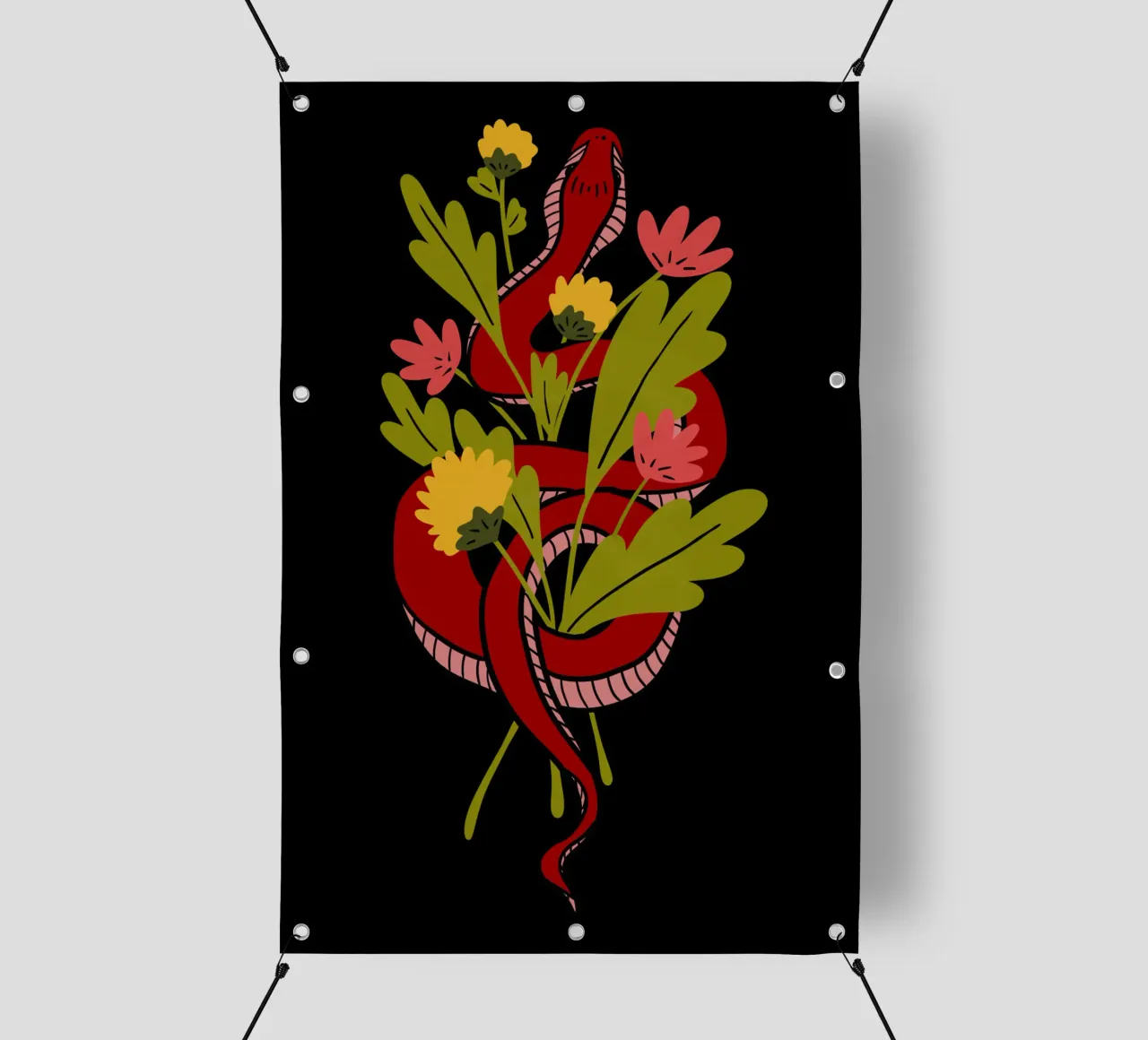 Red snake in flowers telo in pvc da TijanaArtStudio88