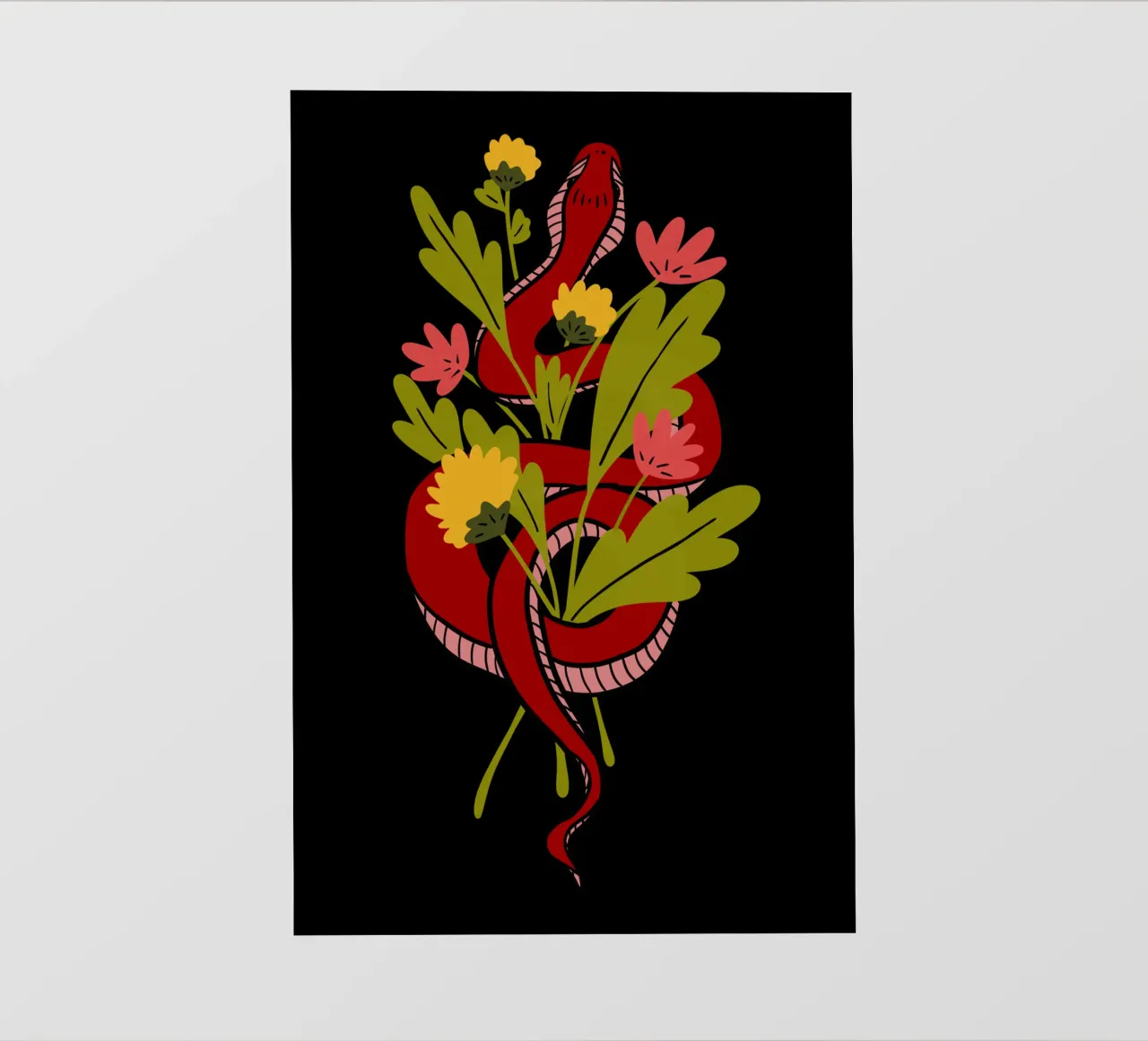 Red snake in flowers telo in pvc da TijanaArtStudio88