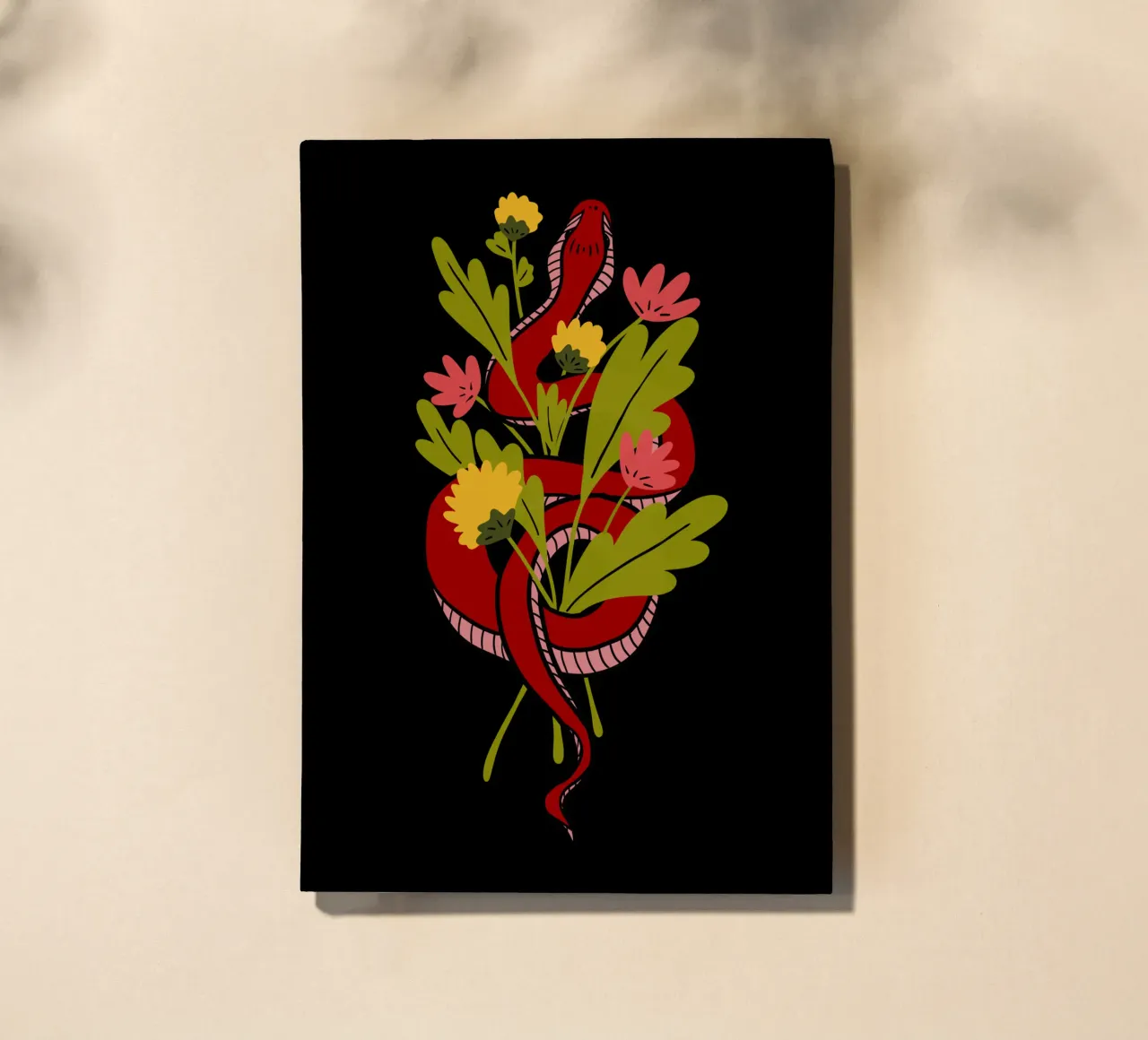 Red snake in flowers notebook by TijanaArtStudio88