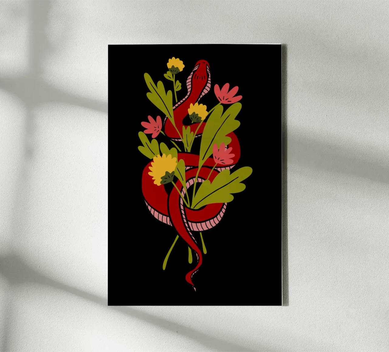 Red snake in flowers tela con Cornice a cassetta da TijanaArtStudio88