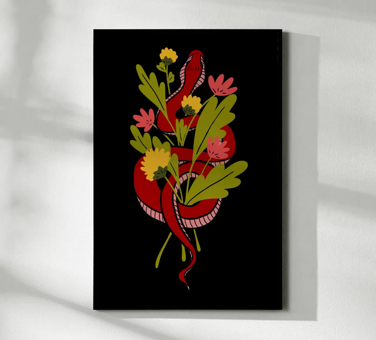 Red snake in flowers poster con telaio in alluminio da TijanaArtStudio88