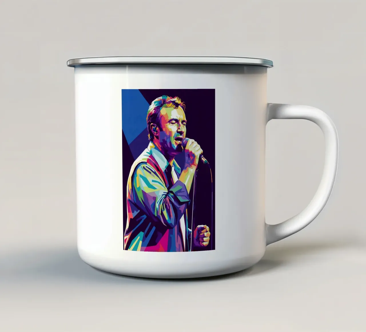 Ritratto pop art di Phill Collins #1 tazza in smalto da Hantamrata