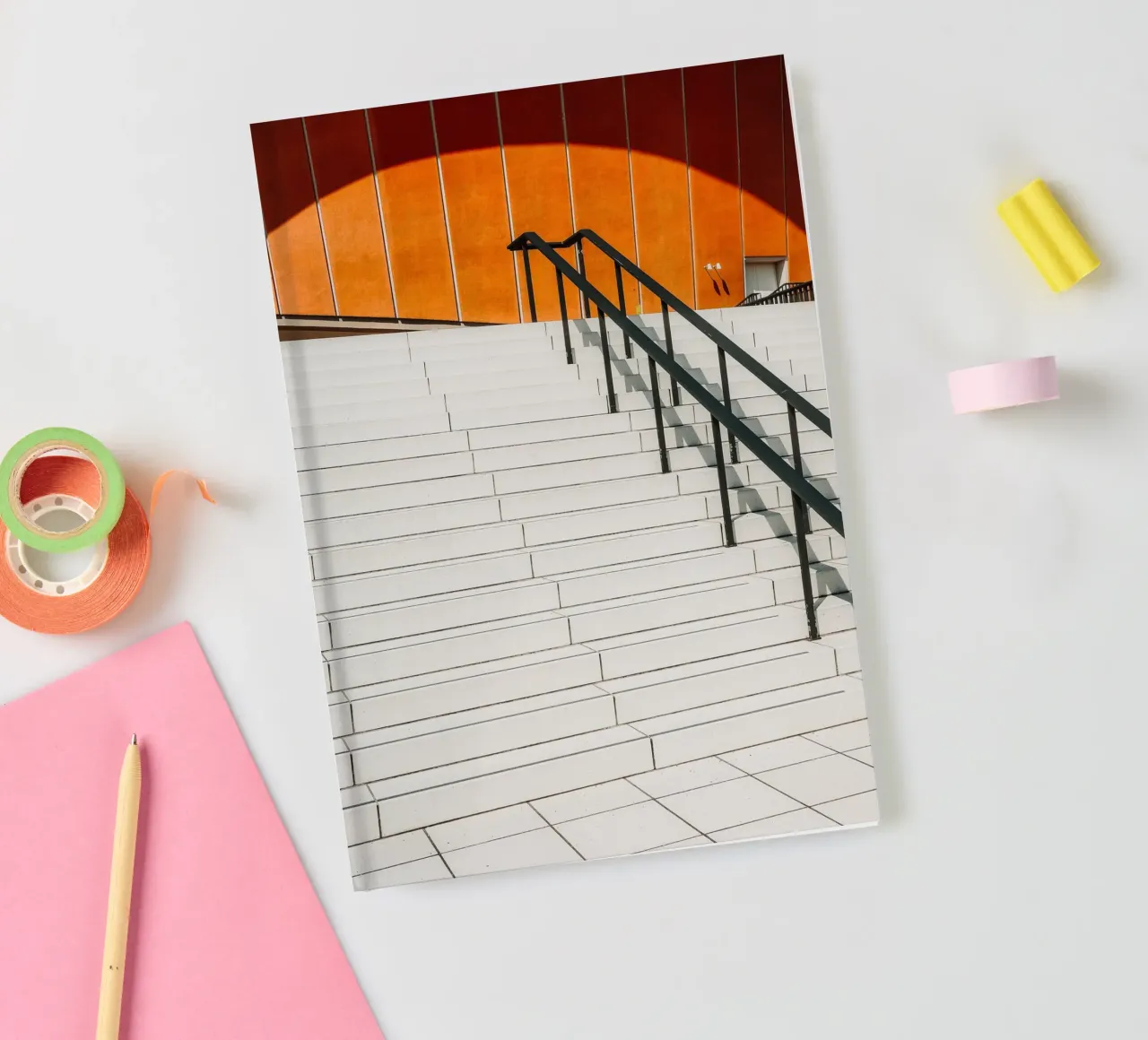 Orange Geometry – Shadows & Steps notebook by Thilo Grøsch