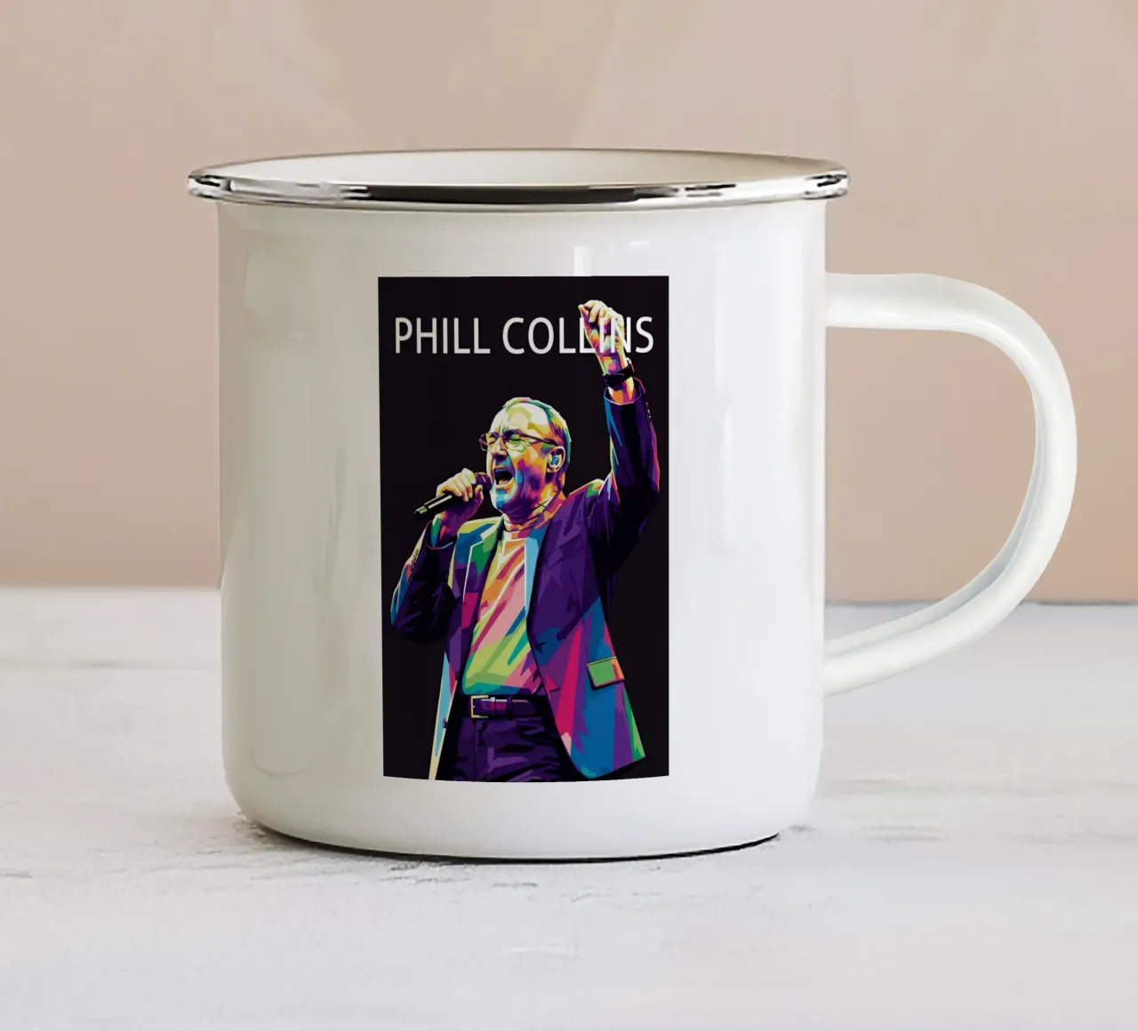 Phill Collins ritratto pop art #2 tazza in smalto da Hantamrata