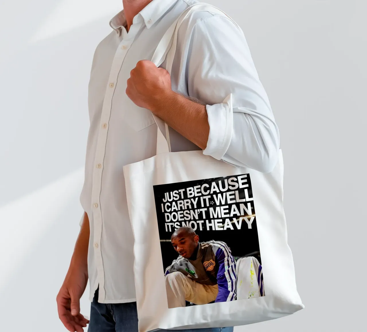 'JUST BECAUSE CARRY WELL DOESNT MEAN NOT HEAVY borsa in juta da Type & Tape