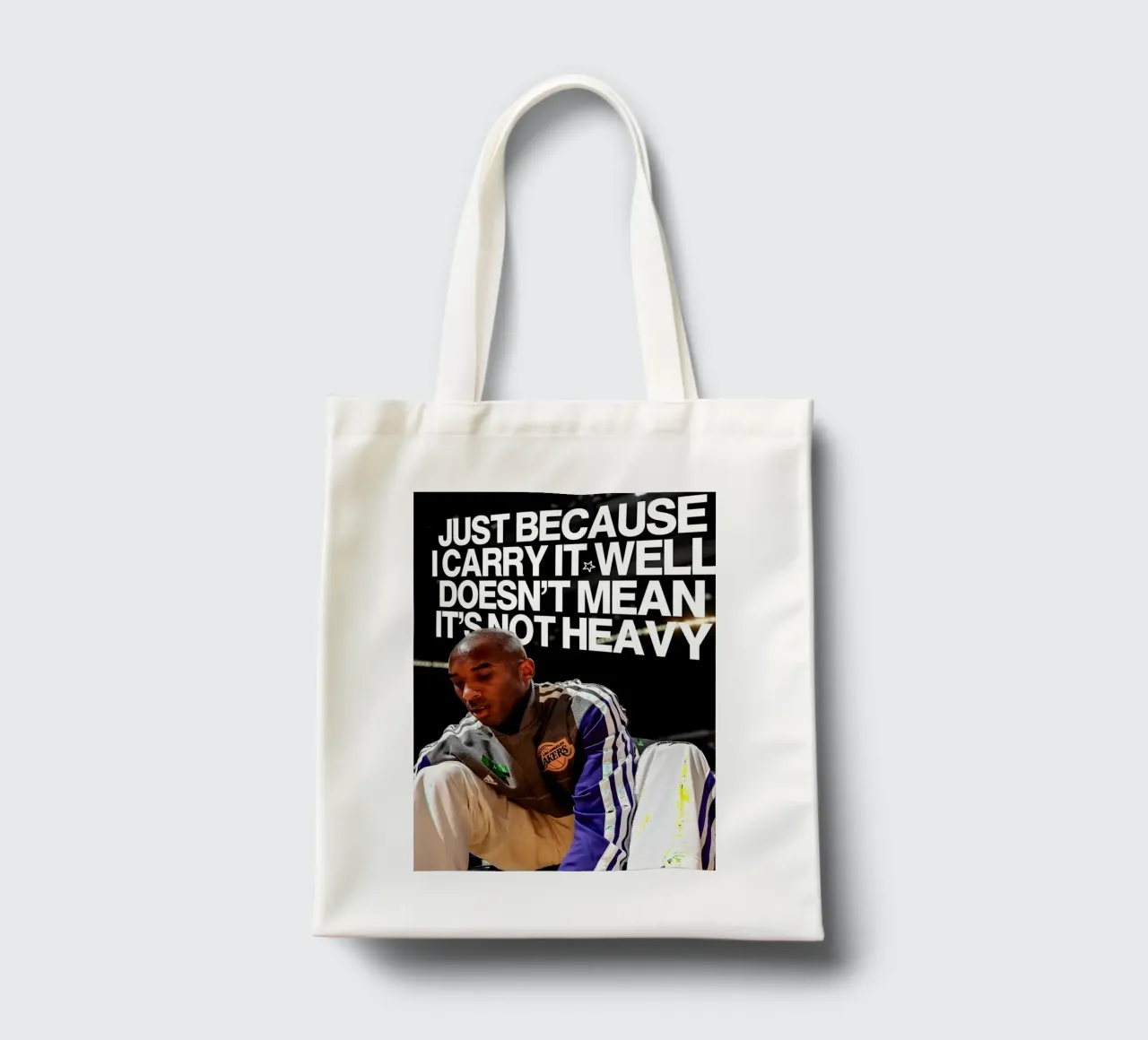 'JUST BECAUSE CARRY WELL DOESNT MEAN NOT HEAVY borsa in juta da Type & Tape